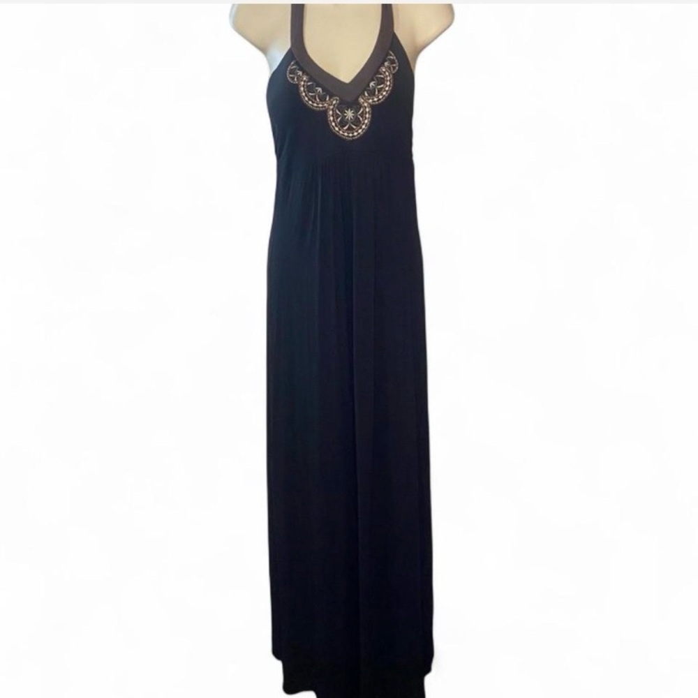 Tommy Bahama Brown Maxi Dress with embroidered Detailing boho beach casual Small